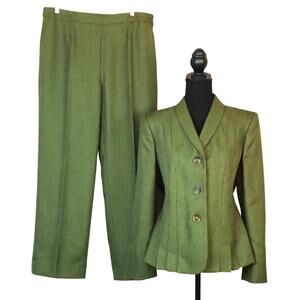 NWT Le Suit Green Pant Suit Bootcut Wide Leg Corporate Business Work 12 Y2K